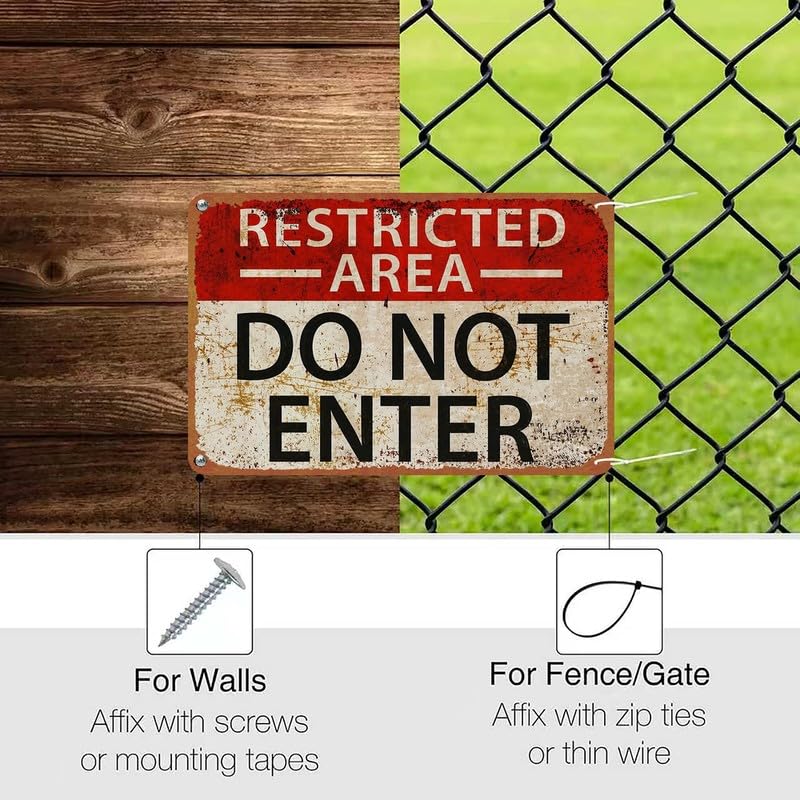 Vintage Restricted Area Do Not Enter Print Metal Sign 8x12 Inch - Product Imagery