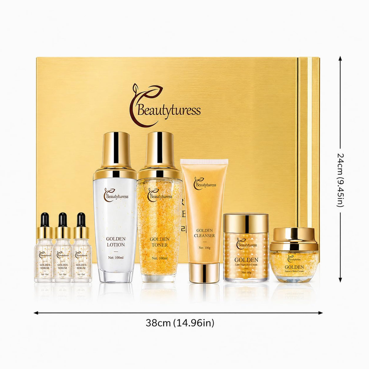 Golden Facial Skin Care Set with Cleanser Toner Lotion Face - BEAUTYTURESS Official Imagery - 7