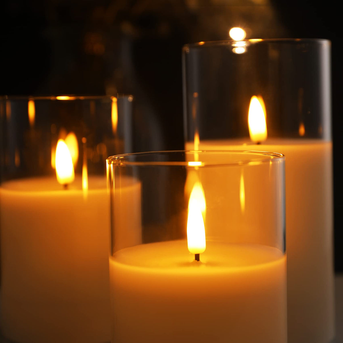 Clear Glass Flameless Candles with Remote Timer Flickering - Eywamage Official Imagery - 8