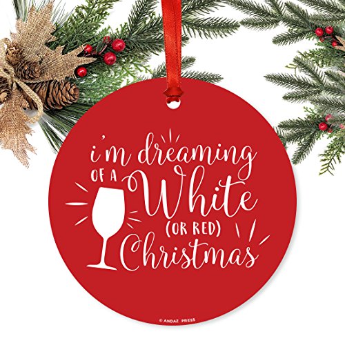 Funny Round Metal Christmas Ornament, I'm Dreaming of a White - Product Imagery