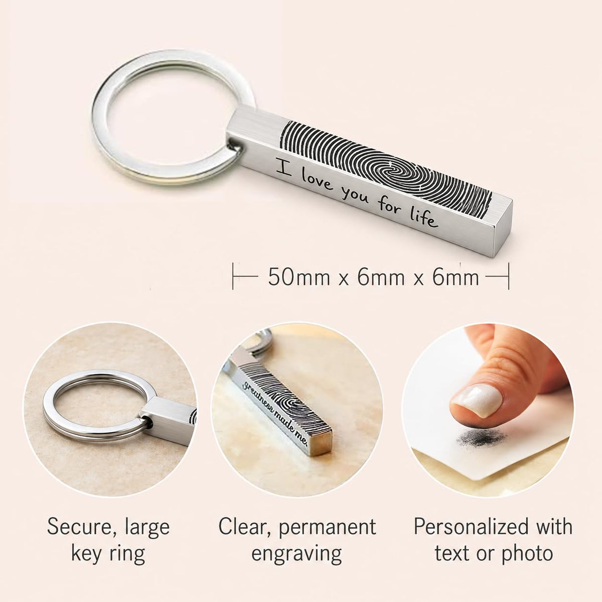 Personalized 3D Bar Keychain with Name Handwriting Photo 4 - Danique Jewelry Official Imagery - 3