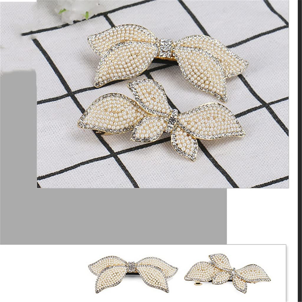 QERTYHJK Ladies Pearl Hair Accessories Rhinestone Set Spring Clip Top Ponytail