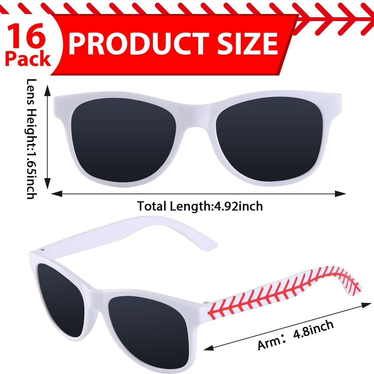 16 Pack Baseball Sunglasses Red White Sunglasses Bulk for - CHUNNIN Official Imagery - 4