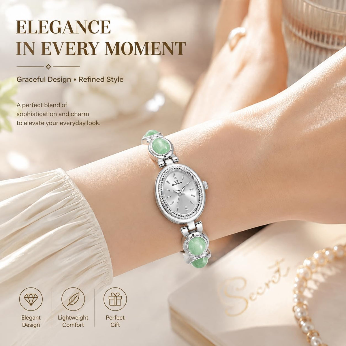 MASTOP Luxury Vintage Gold Watches for Women with Jade - MASTOP Official Imagery - 4