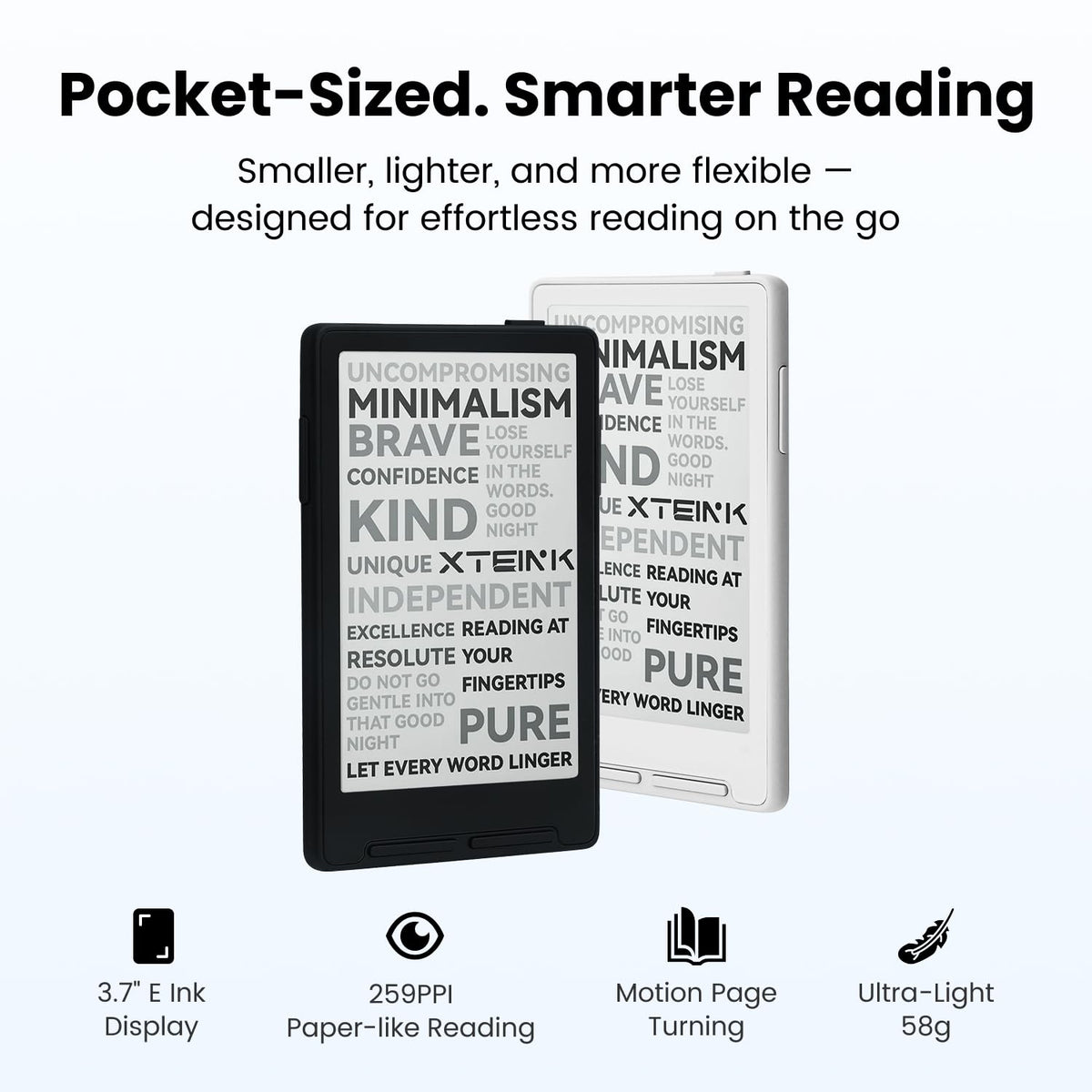 XTEINK X3 3.7-inch Pocket E-Ink eBook Reader in space black with black bezel and compact design for easy reading on the go