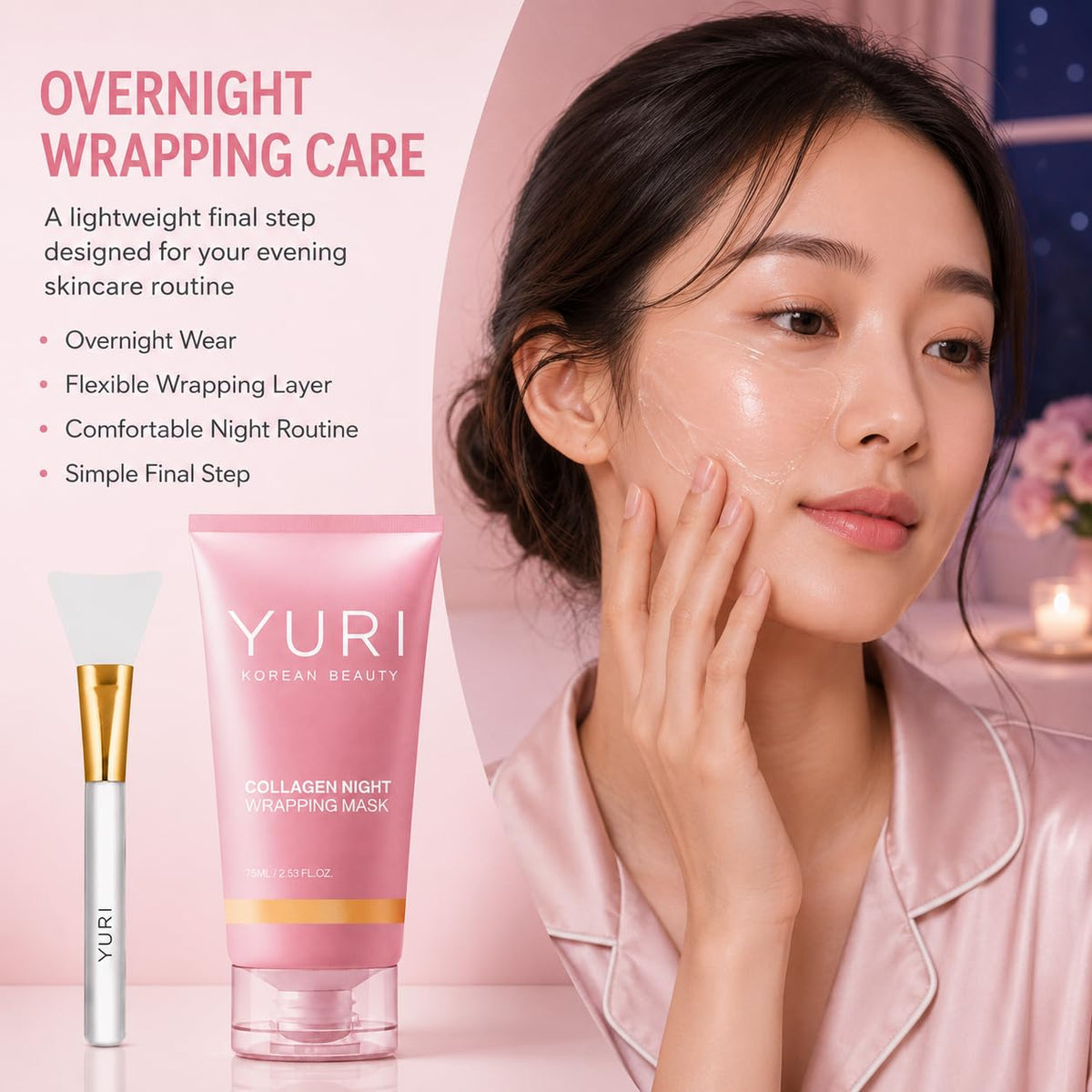 Official YURI Collagen Overnight Wrapping Peel Off Face Mask - BIeue Soothe Official Imagery - 8