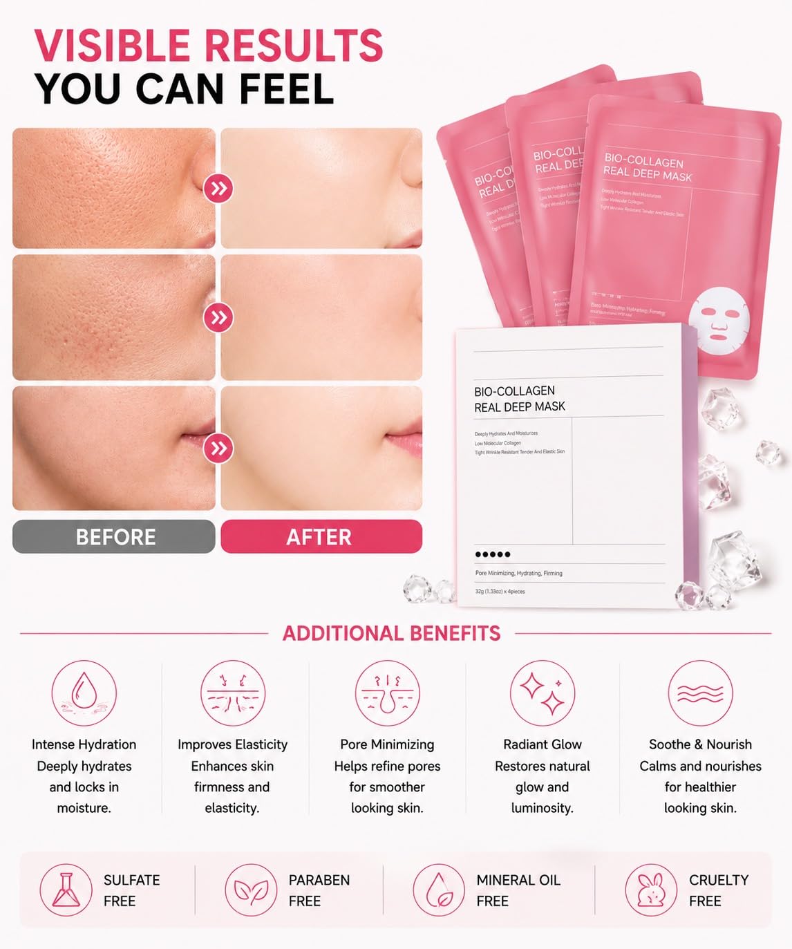 Bio Collagen Real Deep Mask, Daily Skincare Hydration Face Mask, - Generic