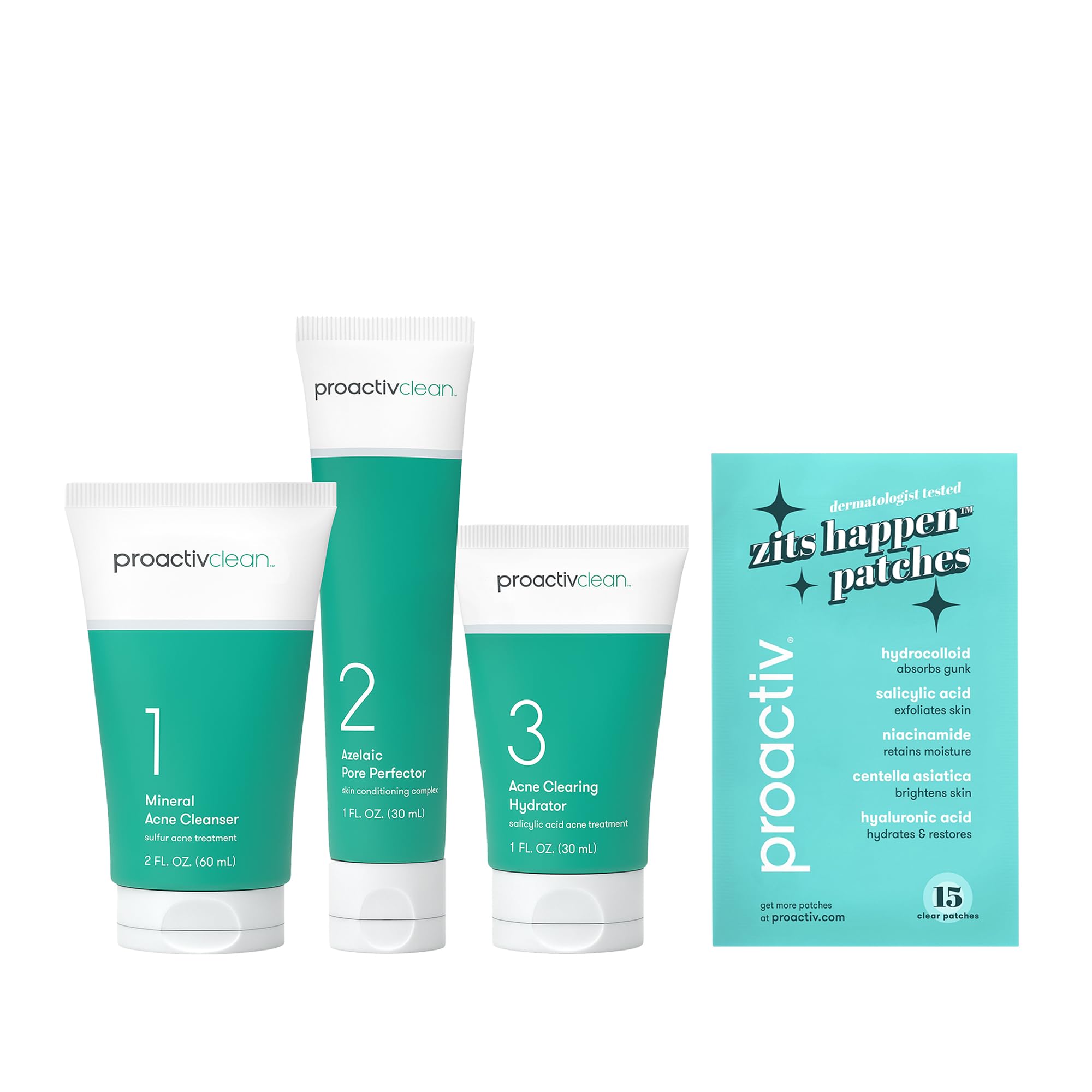 Proactiv Clean 3 Step Acne Routine w/ Pimple Patches- Sulfur - Product Imagery