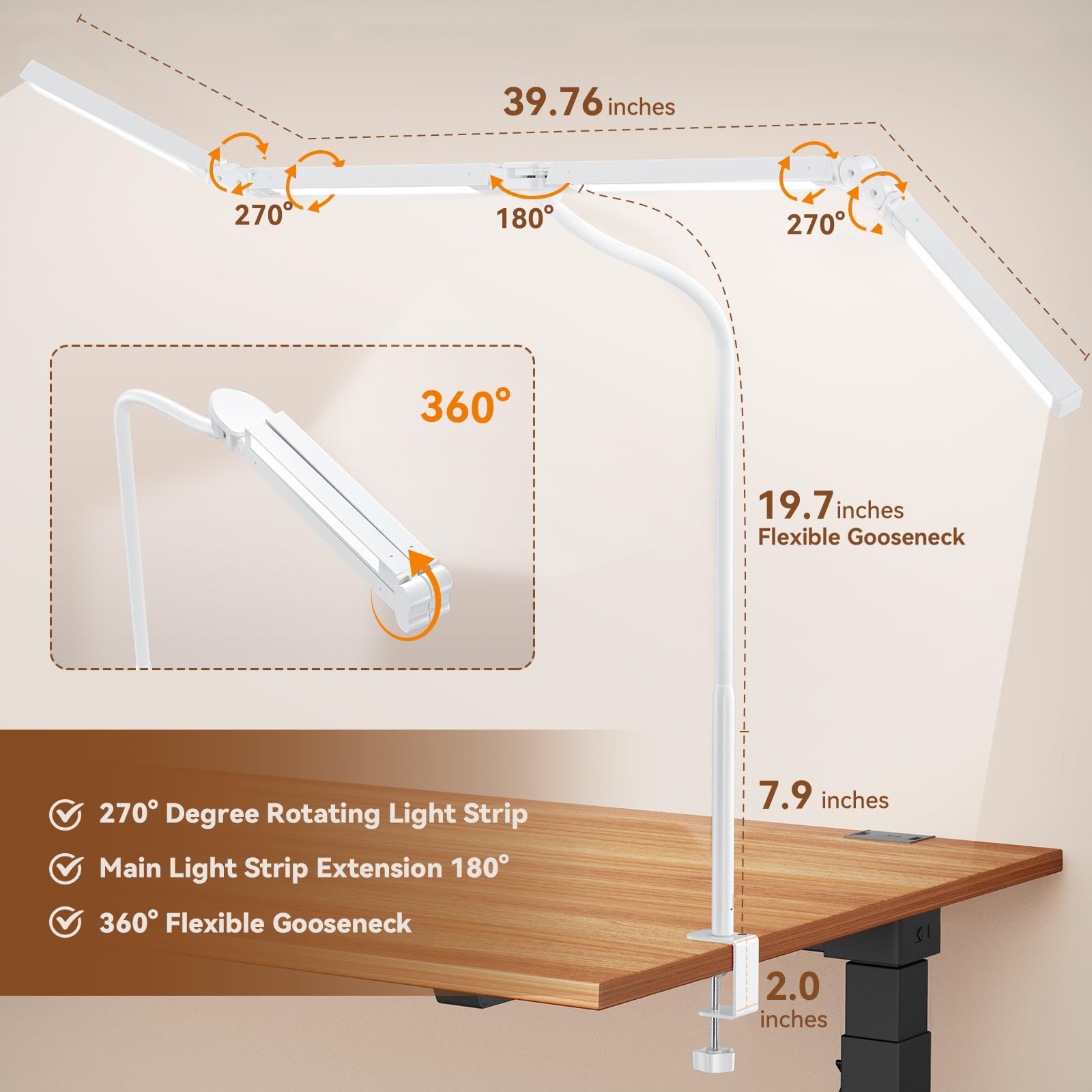 Pzloz Led Desk Lamp with Clamp: Architect Desk Lamp for Home Office, Eye Caring - Pzloz Official Product View 7
