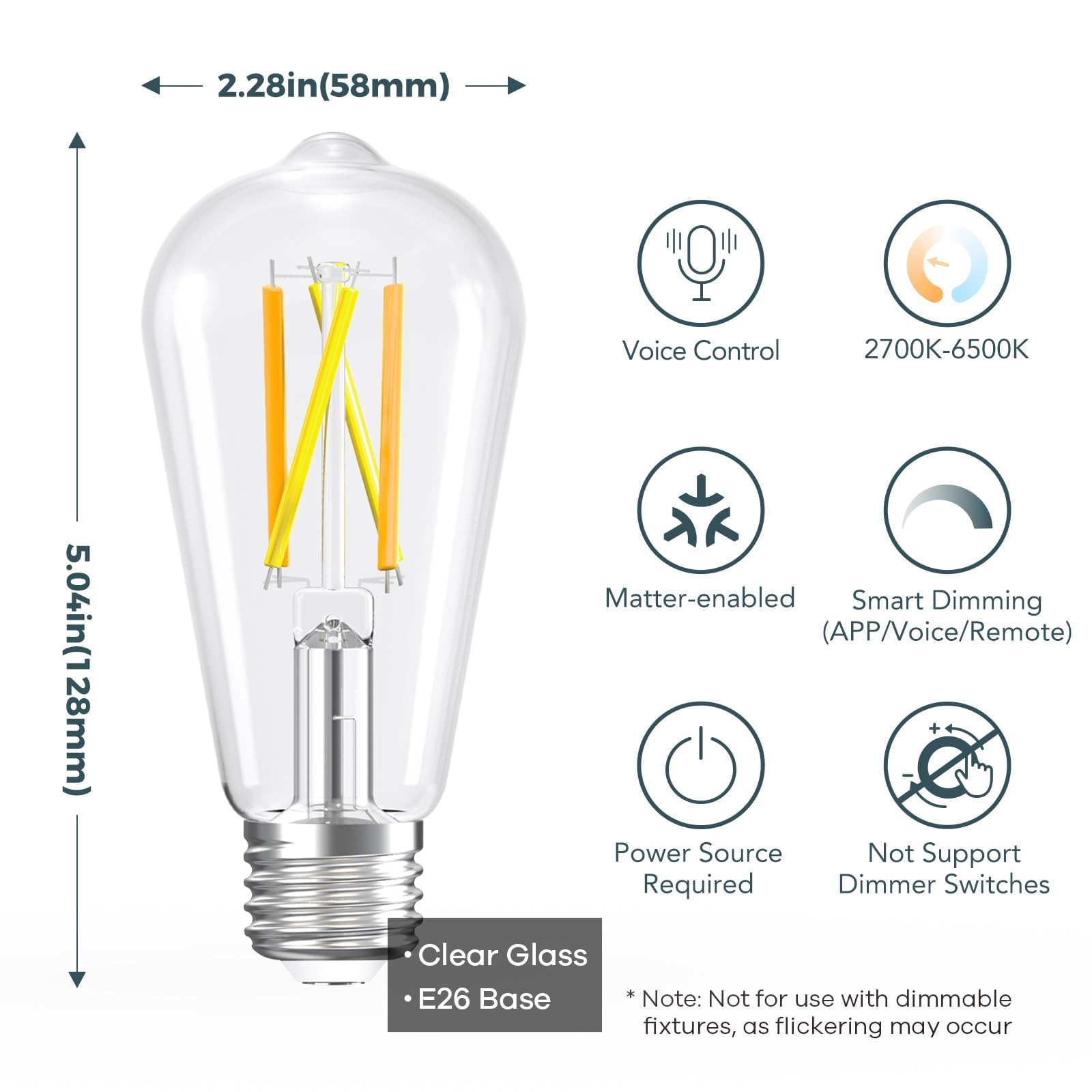 Linkind Matter Smart Edison Light Bulbs, ST19   Vintage Bulbs, 4 - Linkind Official Product View 2