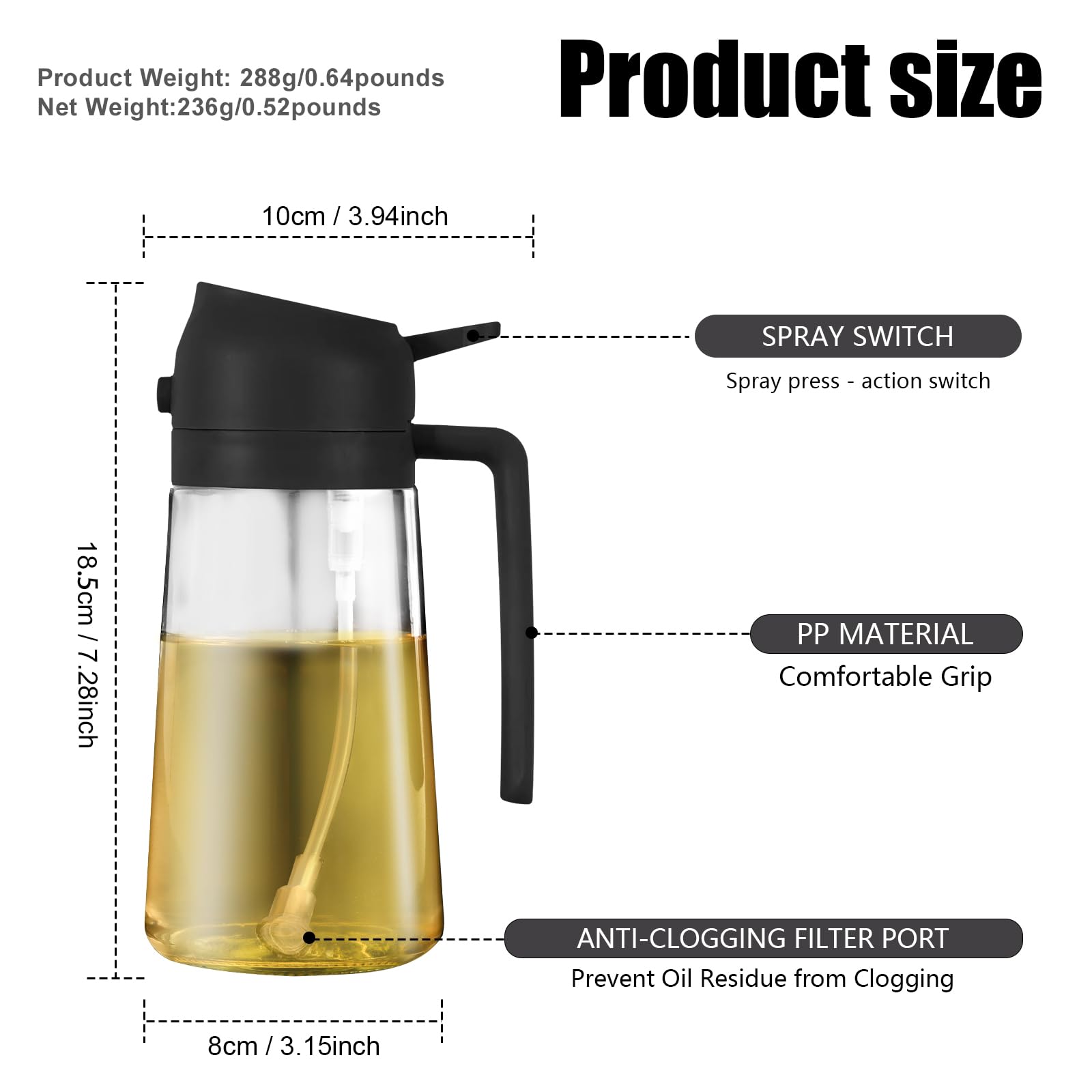 mqnxoi 2 in 1 Glass Oil Sprayer & Dispenser,16oz/470ml Olive Cooking, - View 3