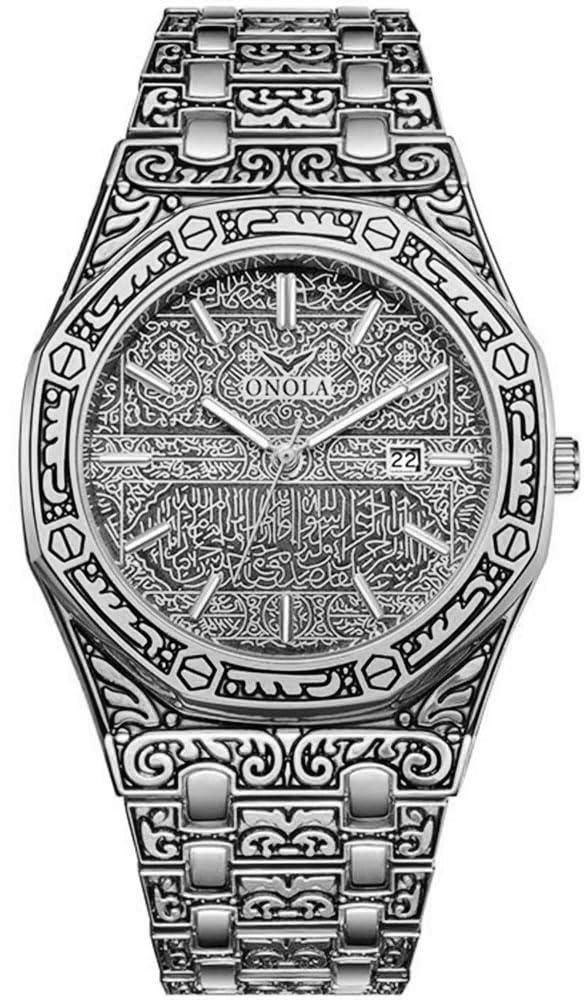 Retro Watches for Men Quartz Watches Tattoo Pattern Carved - HUNRUY Official Imagery - 1