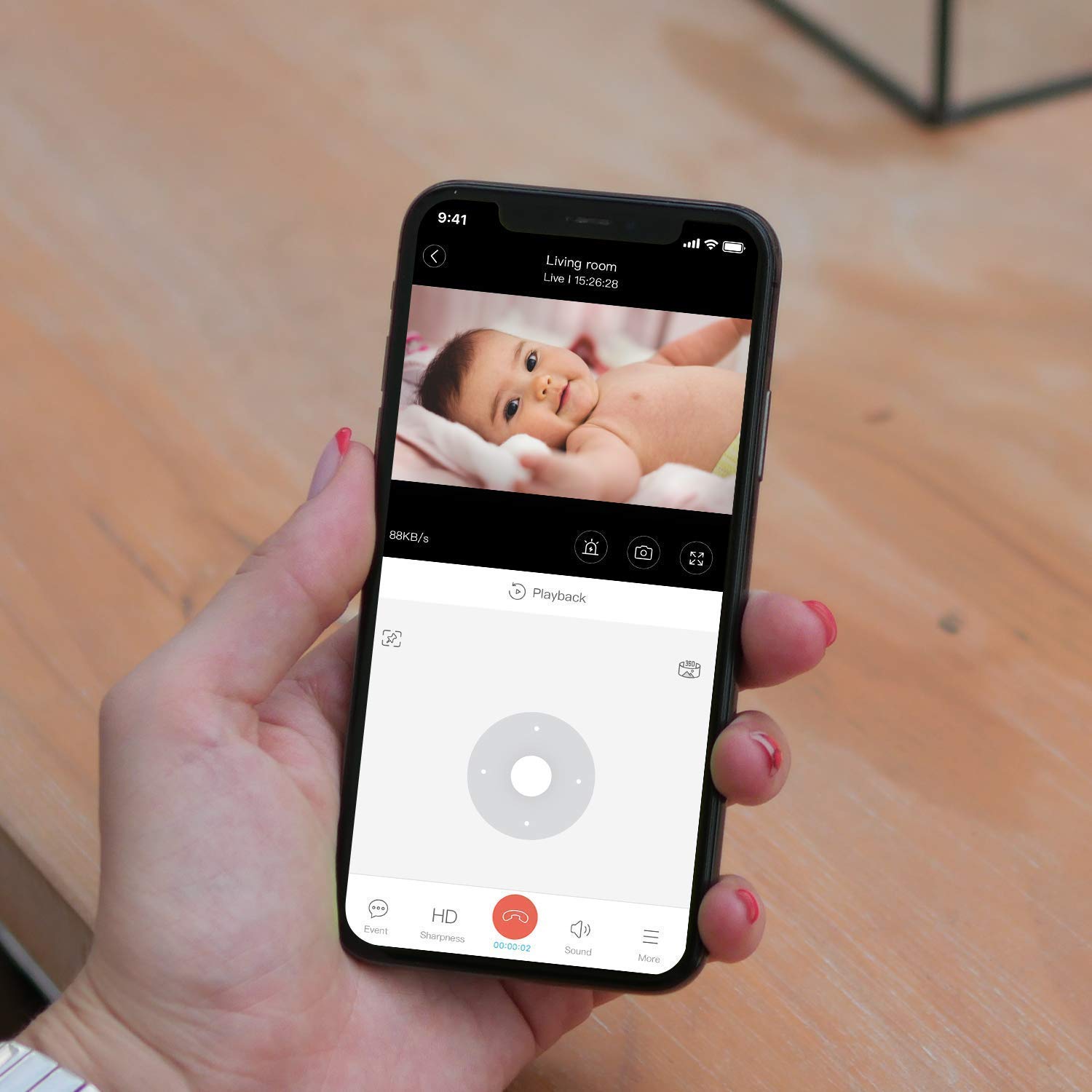 blurams 2K security camera with 360-degree view, IR night vision, smart motion tracking, and 2-way audio for home security.