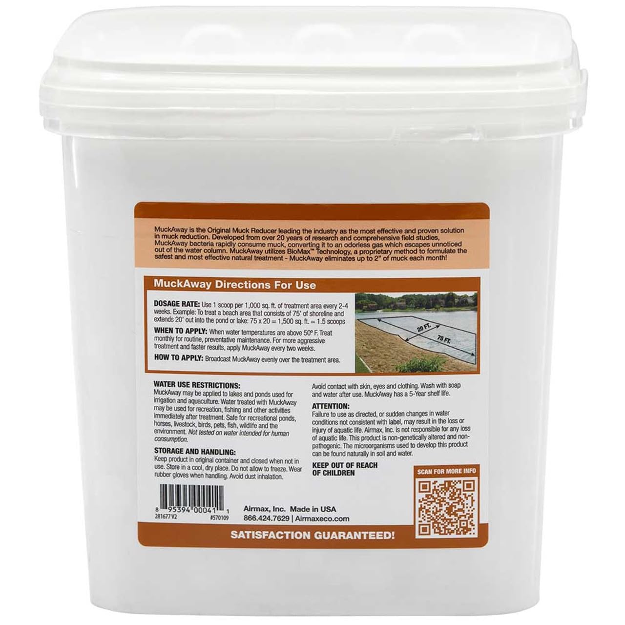 Airmax MuckAway natural beneficial bacteria for outdoor ponds and lakes, helping reduce muck buildup and improve water clarity.
