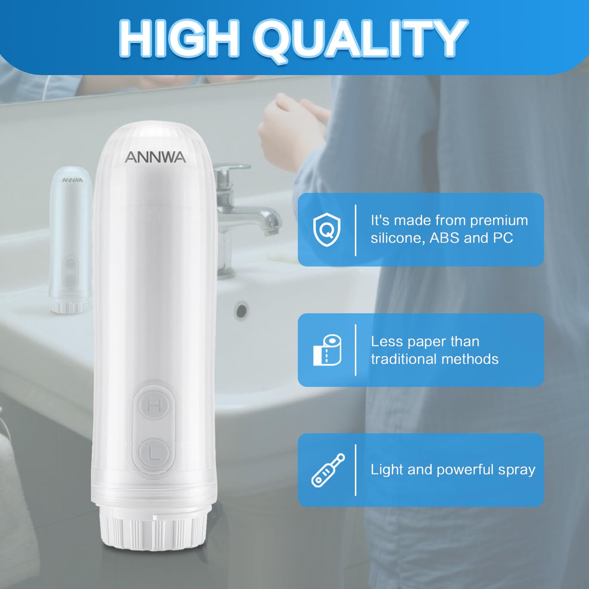 Portable Bidet for Travel 140mL Nozzle 180 Adjustment IPX6 - ANNWA Official Imagery - 7