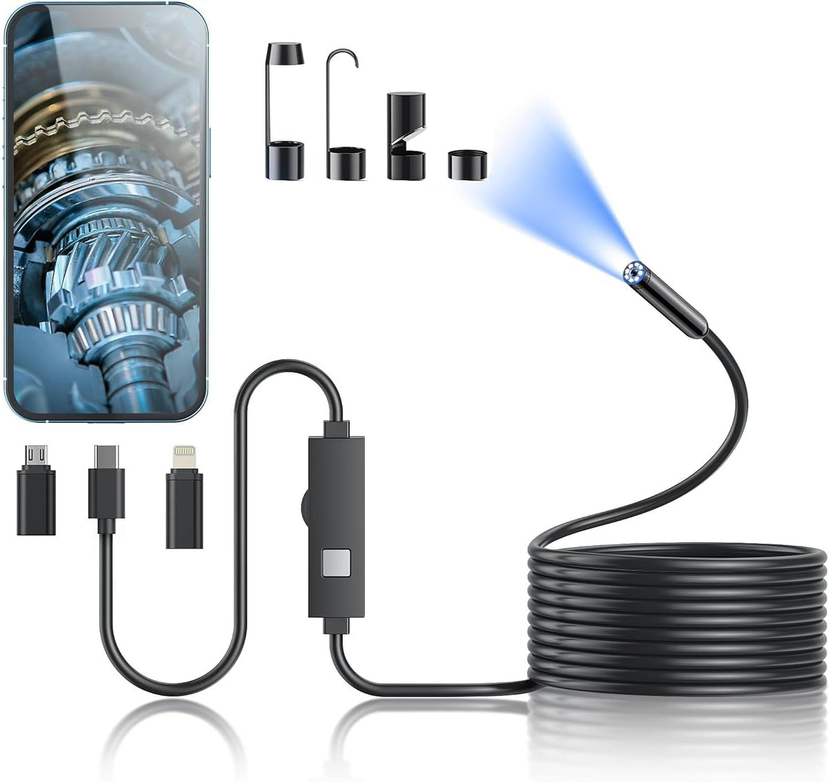 Endoscope Camera with Light 1920P HD Borescope Tools with 8 - Kinpthy Official Imagery - 1