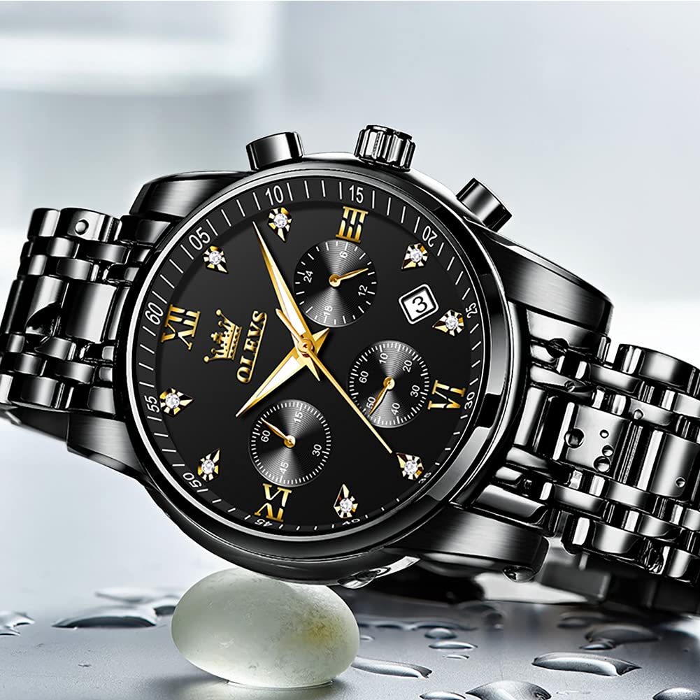 OLEVS Men's All Black Chronograph Dress Watch