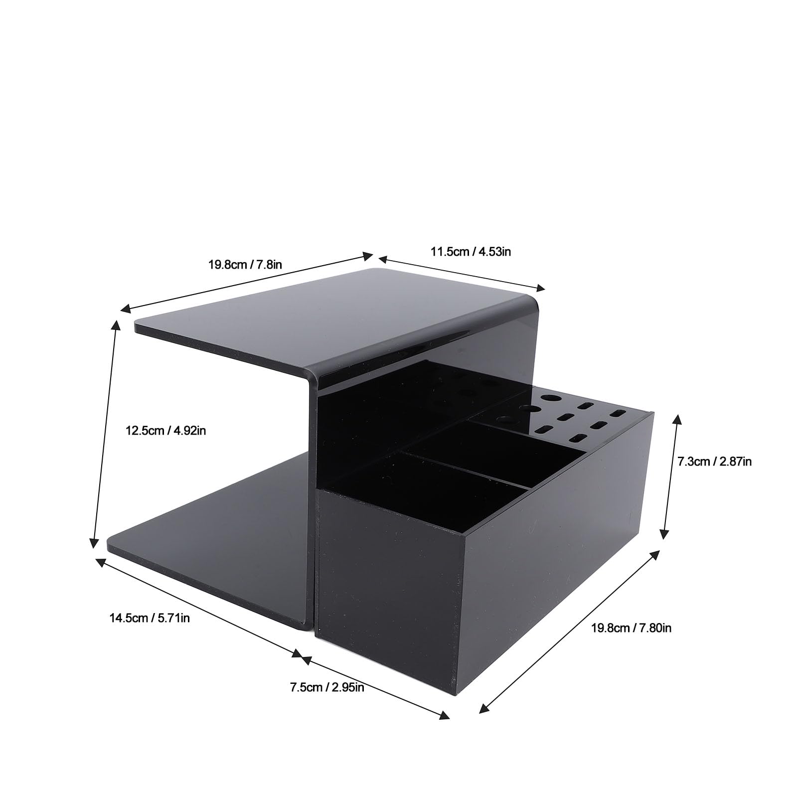 CCYLEZ professional eyelash extension organizer with adjustable height acrylic eyelash pillow stand and storage compartments, black color.