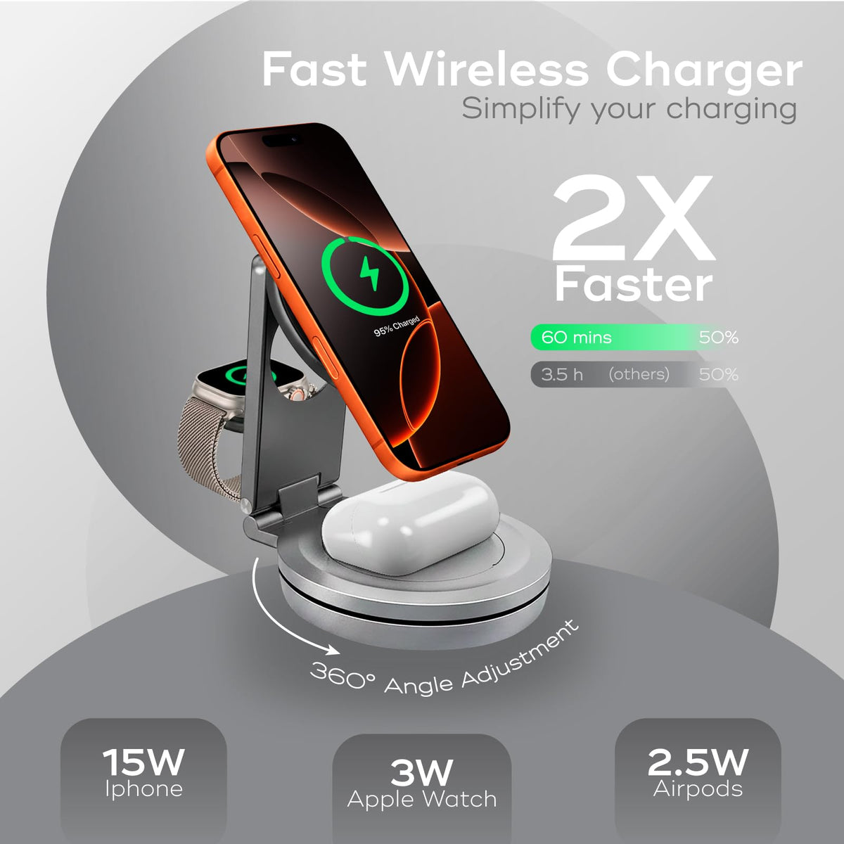 Travel Charger 3 in 1 Aluminum Wireless Charging Station - CenciTech Official Imagery - 4