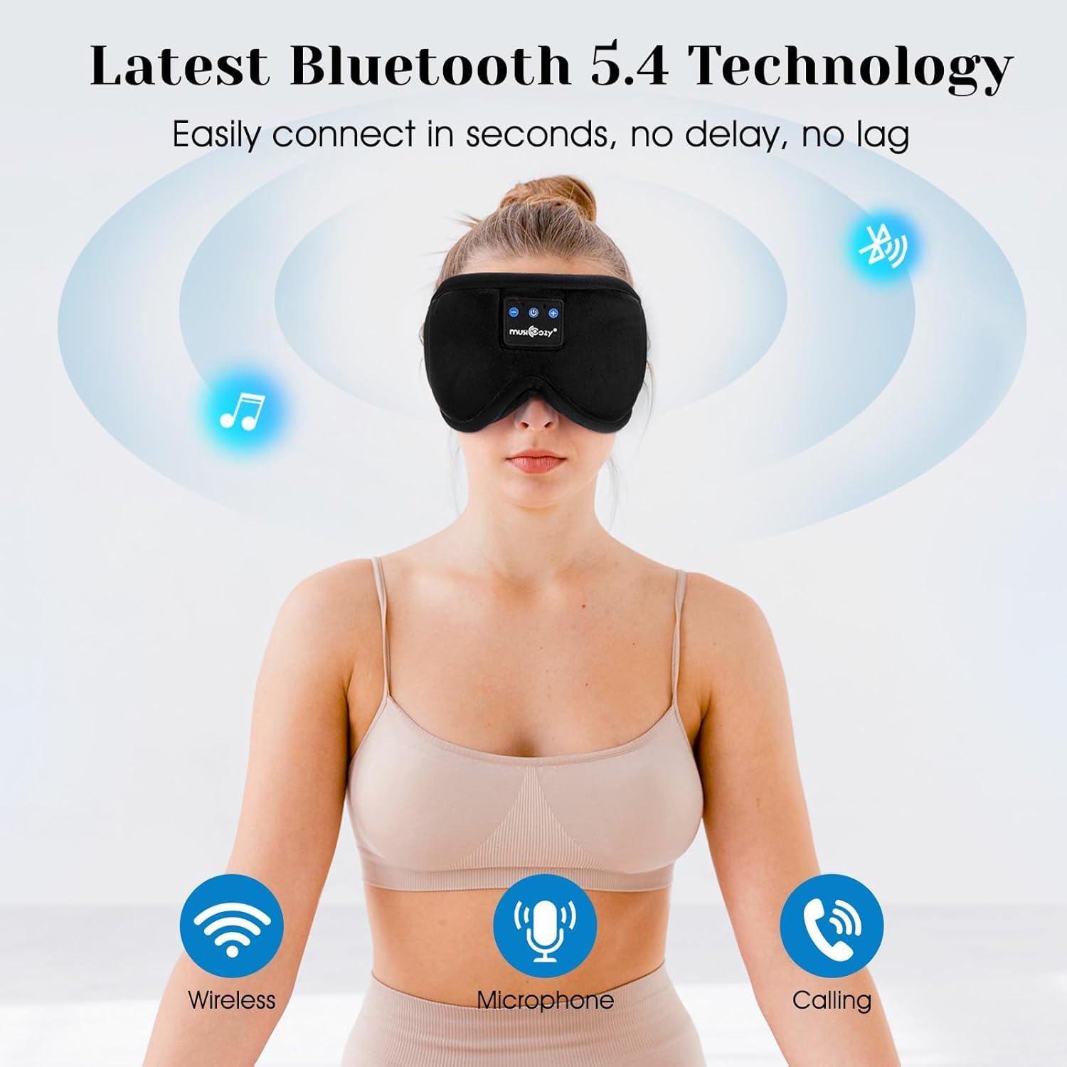 MUSICOZY 3D Sleep Headphones Bluetooth 5.4 Sleep Mask with HD Spe by MUSICOZY - Angle View 6