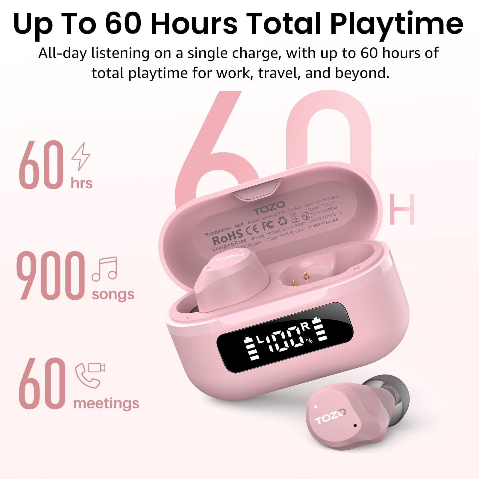 TOZO NC9 Hybrid Active Noise Cancelling Wireless Earbuds, 60H, LE - TOZO Official Product View 4