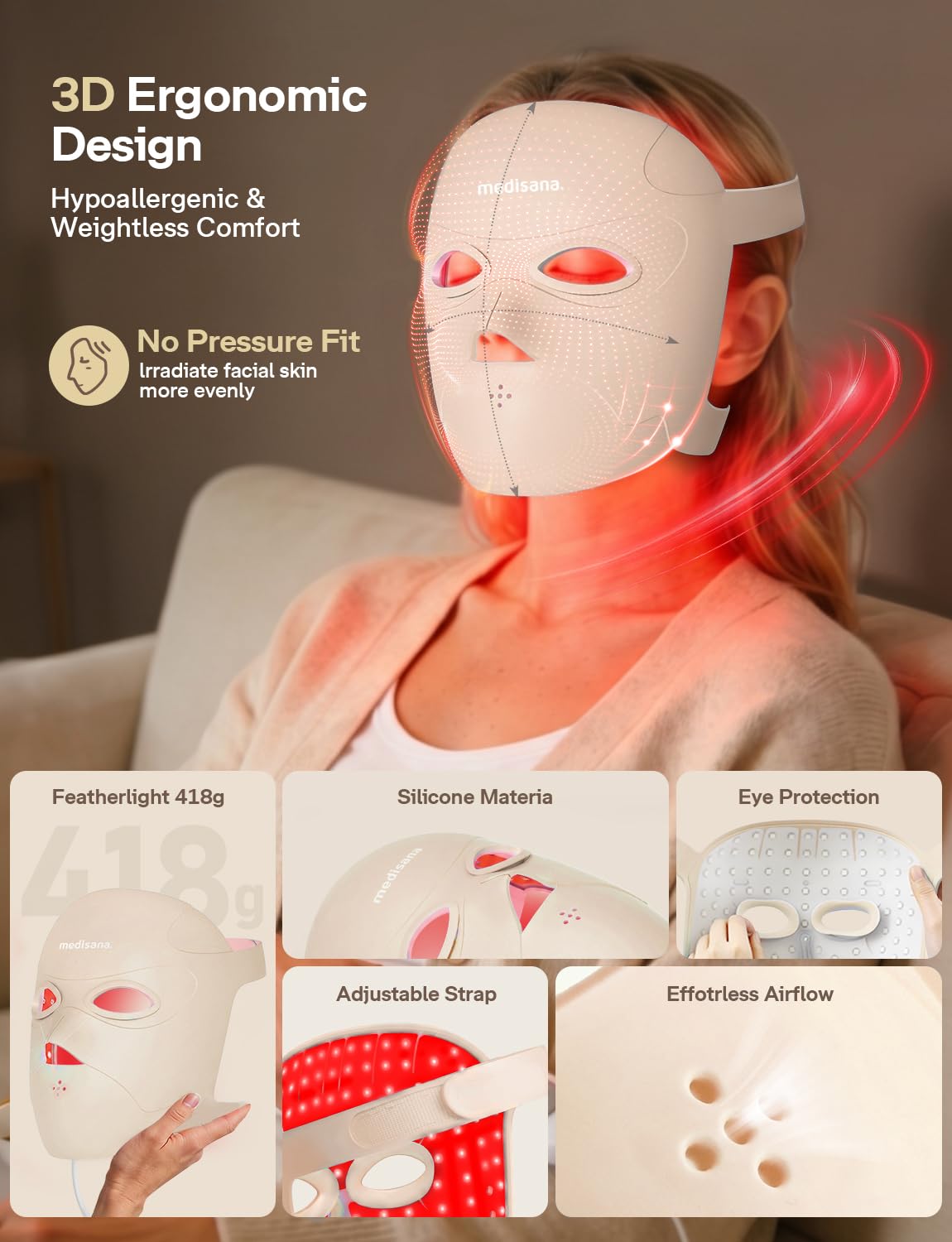Medisana Red Light Therapy for Face 336 LEDs Wireless - Medisana Official Imagery - 5