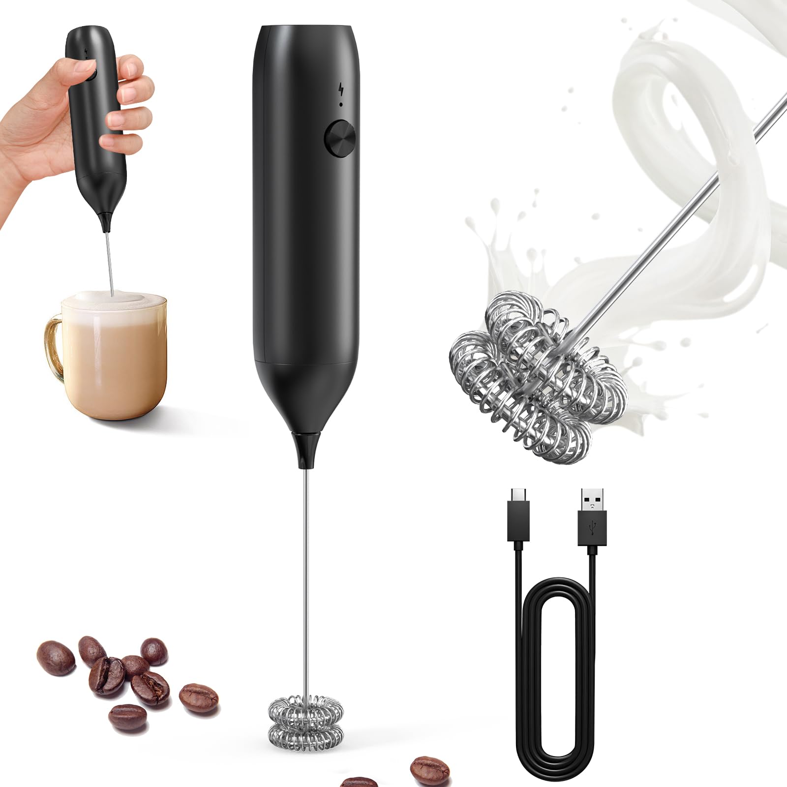 CIRCLE JOY Rechargeable Milk Frother Handheld, Dual Coil Whisk He by CIRCLE JOY - Angle View 10