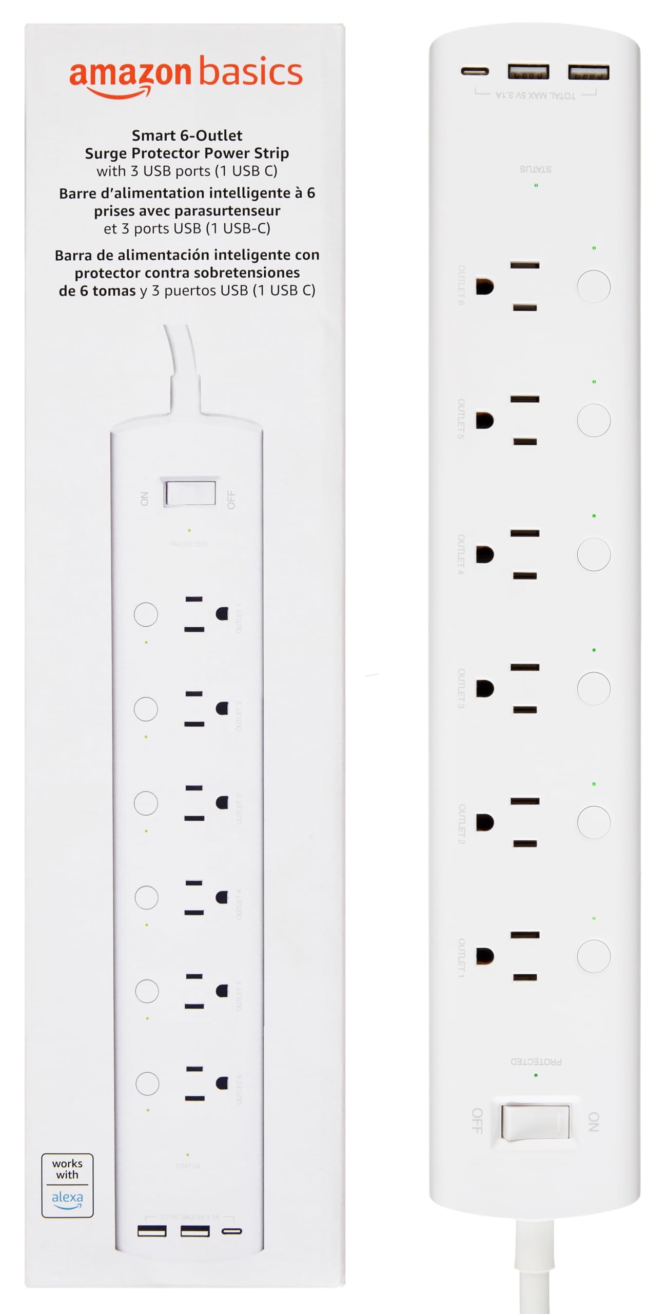 Amazon Basics Smart Plug Power Strip with 6 Individually Controll - Amazon Basics Official Product View 1