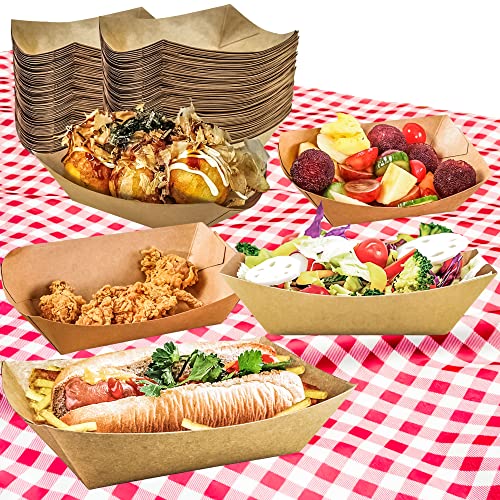 100 Pack 2lb Paper Food Trays, Heavy-Duty Paper Food Boat - Product Imagery