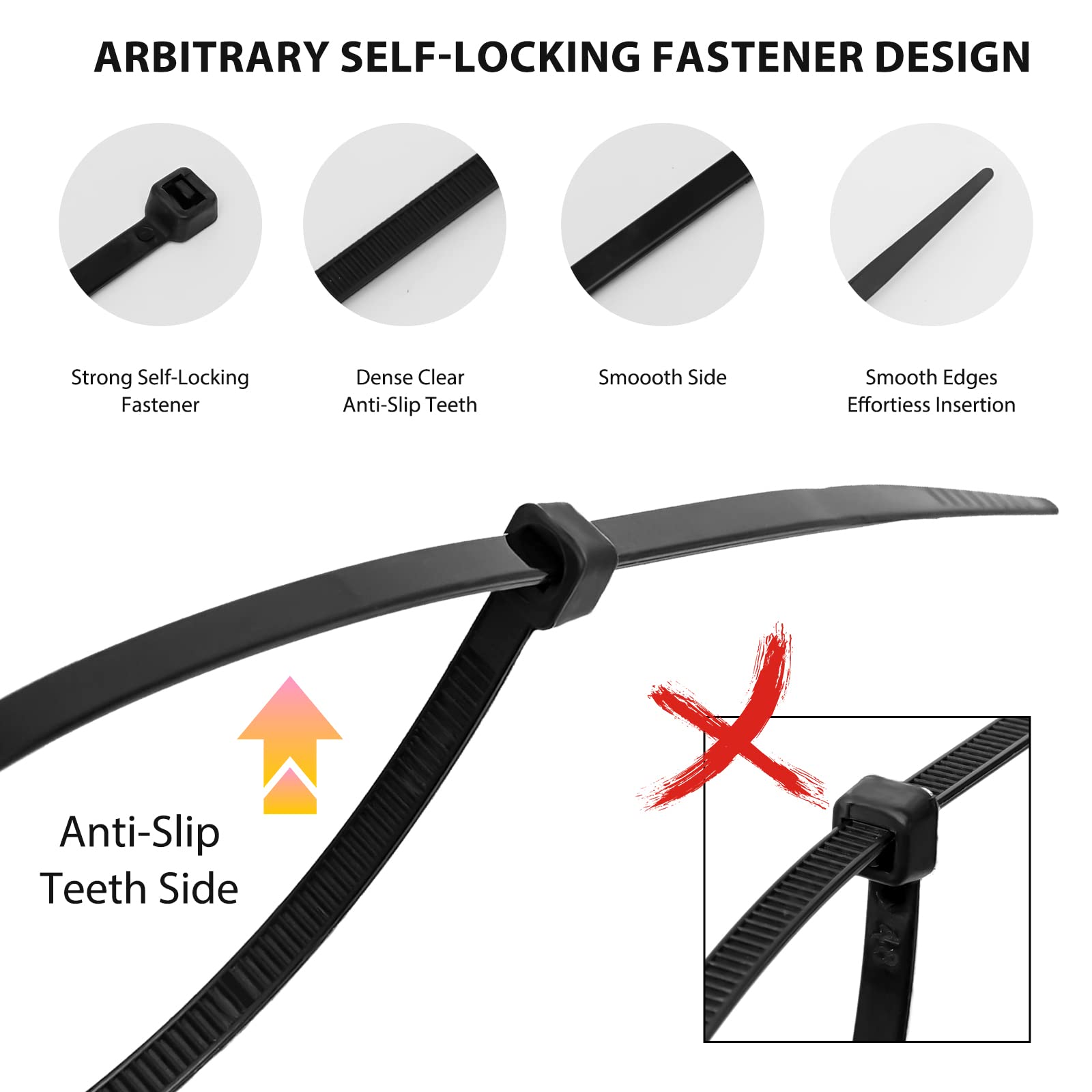 Black nylon cable zip ties, 4-inch self-locking wire ties from HAVE ME TD, used for home, garden, and outdoor cable organization.