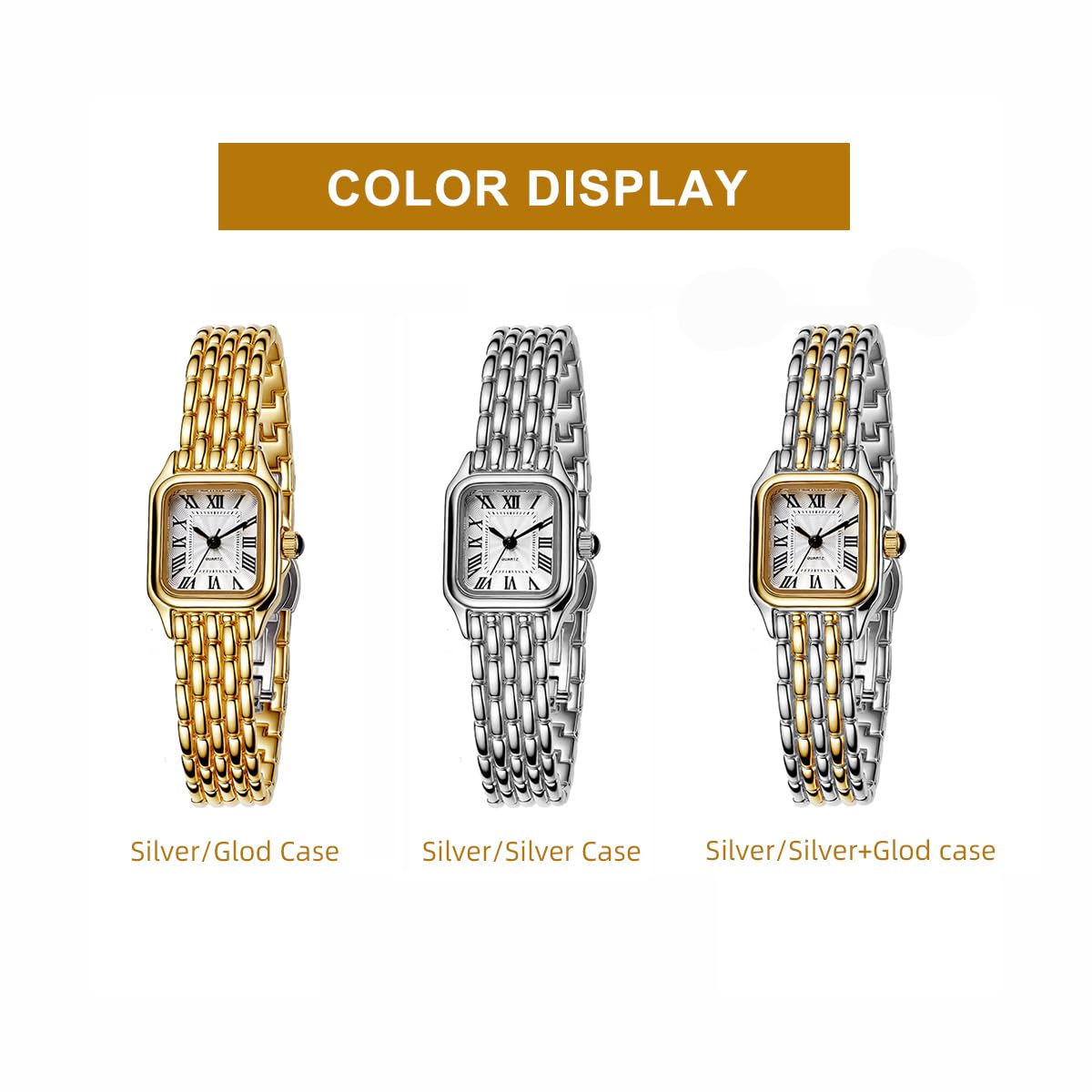 Gold Watches for Women with Square Roman Dial Vintage Small - ADSBIAOYE Official Imagery - 7