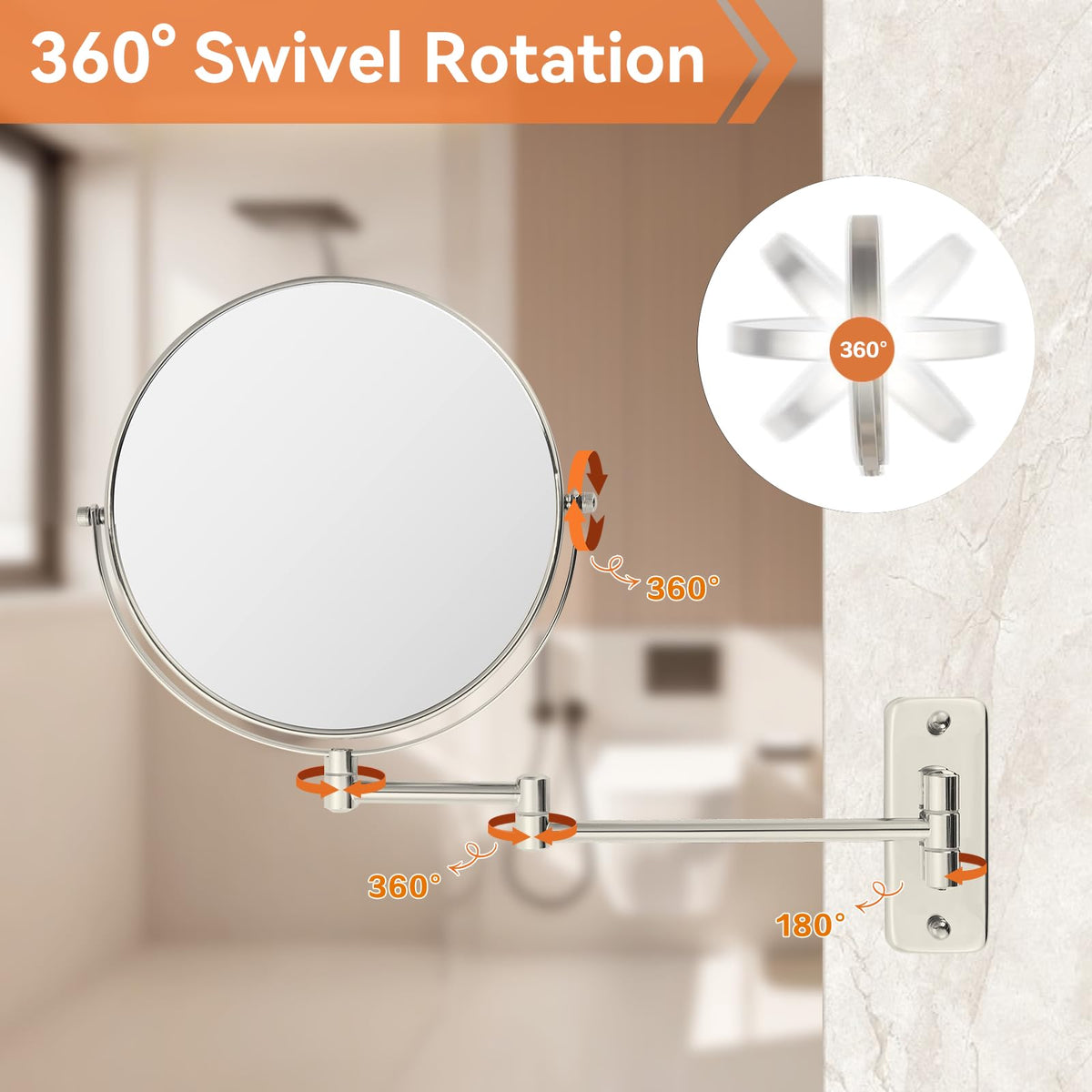 8 Extendable Bathroom Mirror Wall Mount with 1X 10X - AumVum Official Imagery - 6