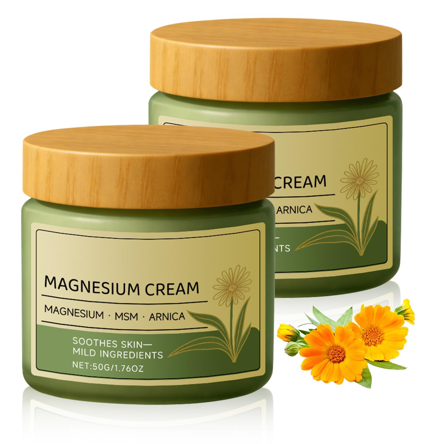 rooroopet 2 PCS Magnesium Cream with MSM & Arnica, Mild Ingredients for Skin Soothing, Daily Body Care Cream, 50g/1.76oz
