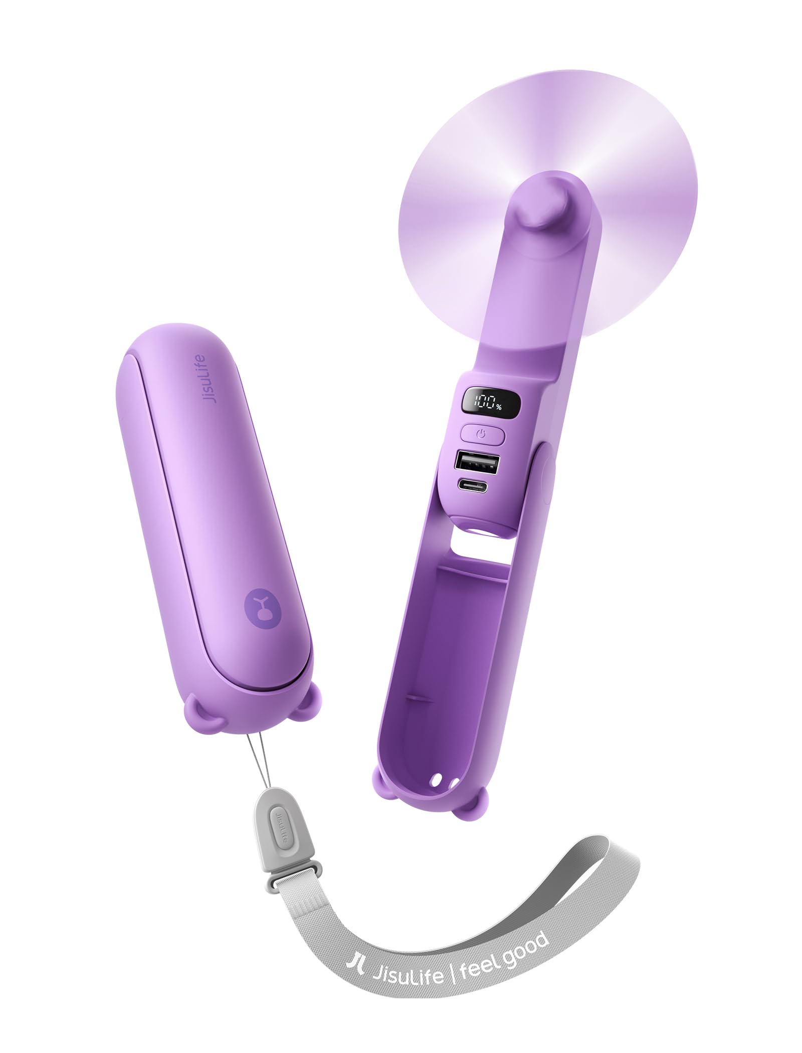 JISULIFE Portable Handheld Fan, 3 In 1-Fan, Power Bank, Flashlight, Pu - View 1