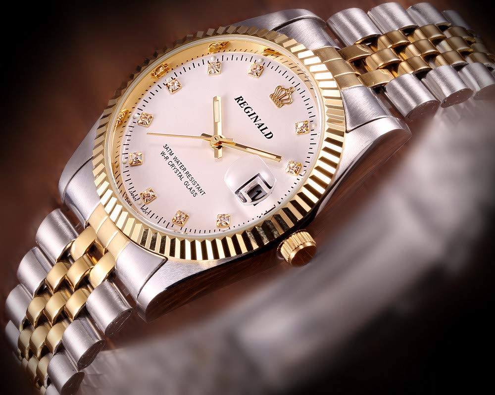 FANMIS Luxury Unisex Gold Crystal Quartz Calendar Gold Tone - FANMIS Official Imagery - 3