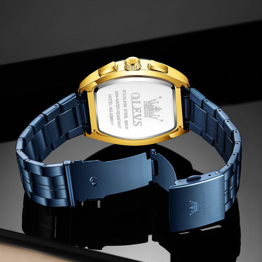OLEVS Men's Chronograph Square Watch – Gold Blue