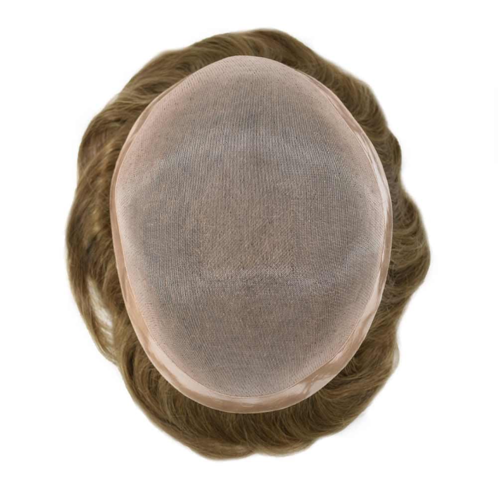 Curve Hair Mens Toupee Human Hair Piece Replacement System Monofilament Wig Hair Unit for Men Durable Poly Coated Mens Hairpiece (#18 Medium Blonde, 6"X9")