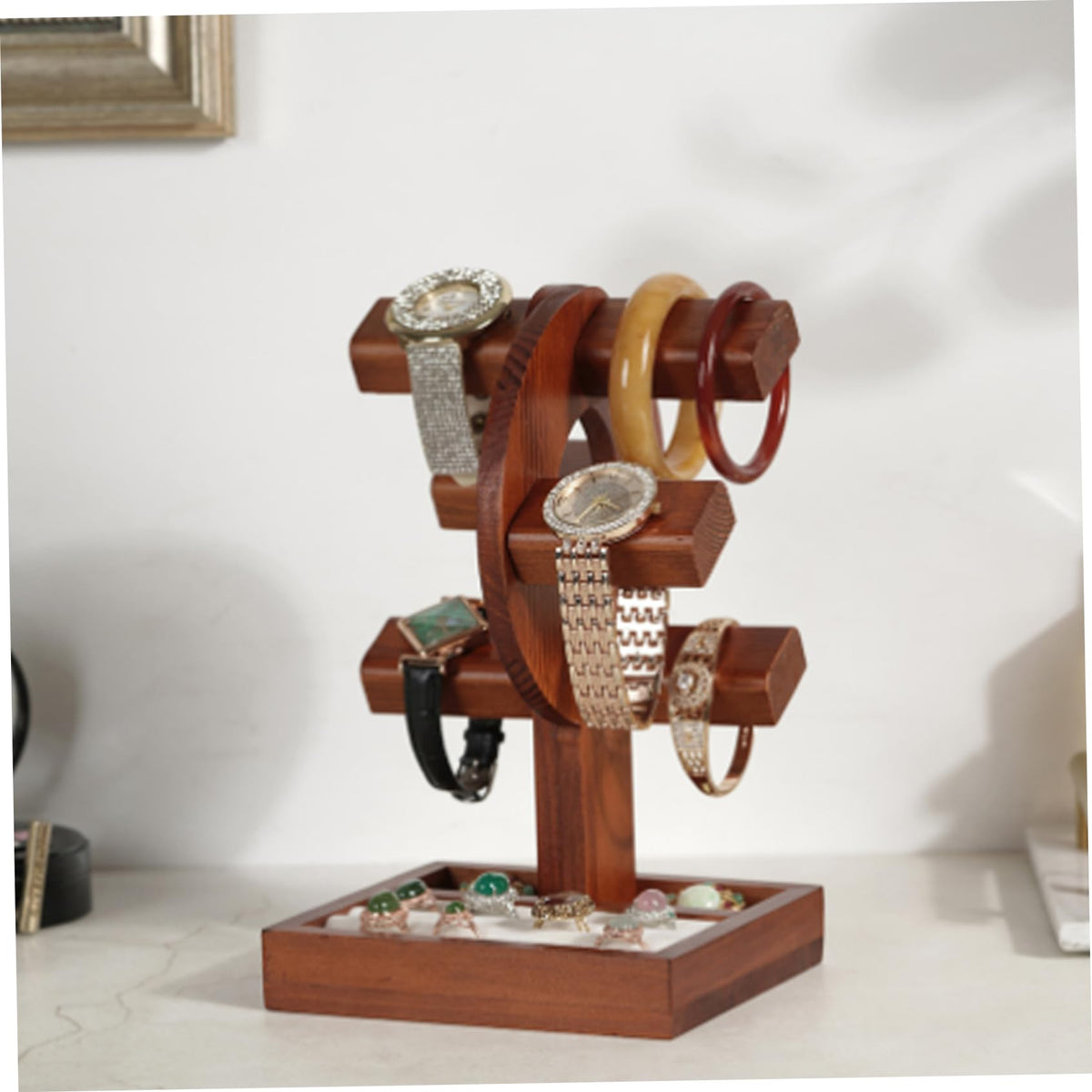 NIDONE Watch Stand Wooden Watch Holder with Storage Tray - NIDONE Official Imagery - 3