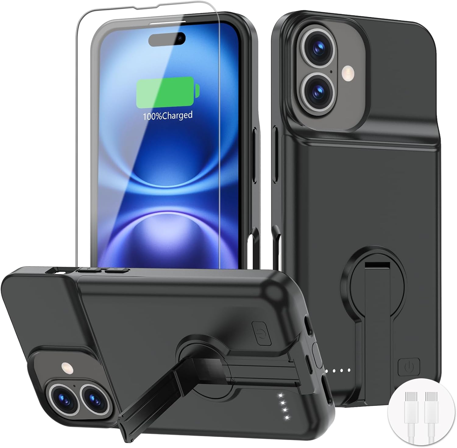 BOPPS slim 8500mAh iPhone 16 Pro battery case with built-in stand, portable and protective for enhanced phone battery life.