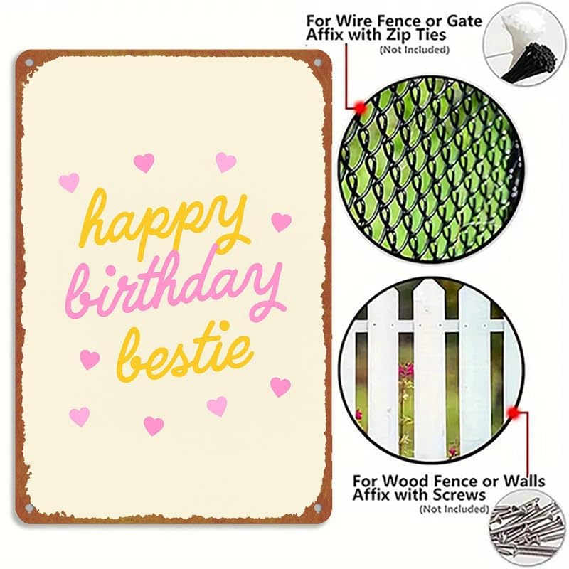 Happy Birthday Bestie Print Metal Sign 8x12 Inch Aluminum Cute - Product Imagery