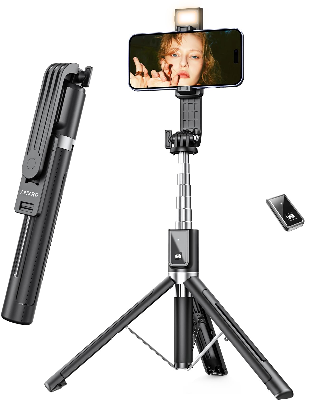 ANXRE Travel Selfie Stick Tripod with Fill Light＆Wireless Detacha by ANXRE - Angle View 1