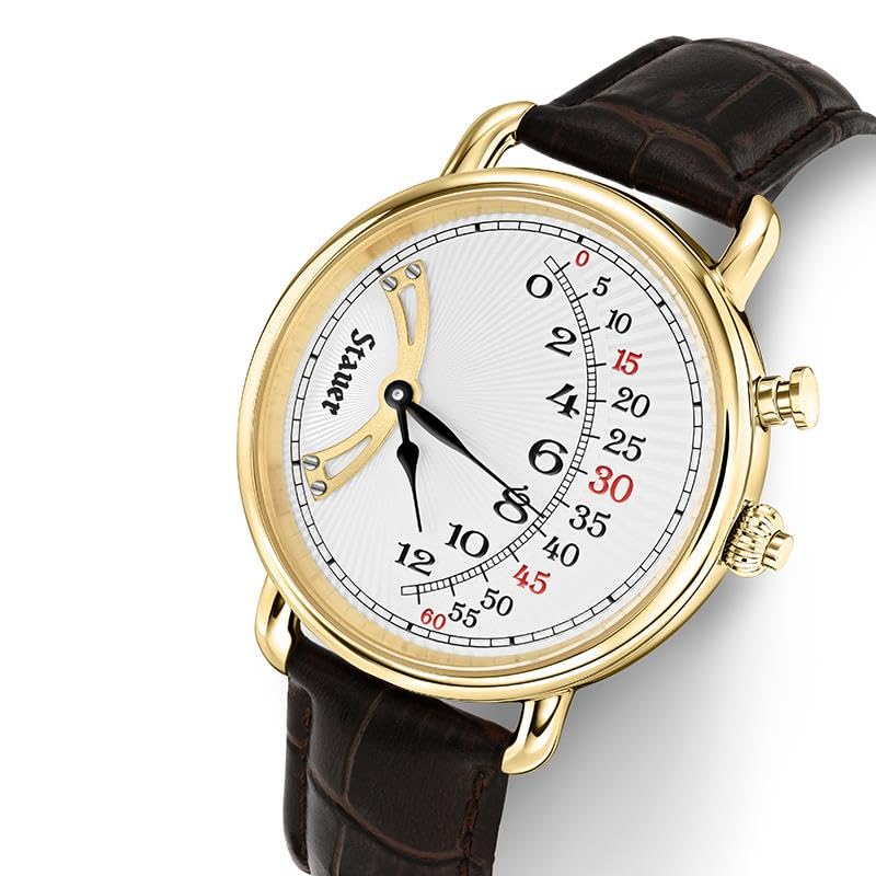 Stauer 1920s Men’s Retrograde Watch with Leather Band - Art Deco - Product Imagery
