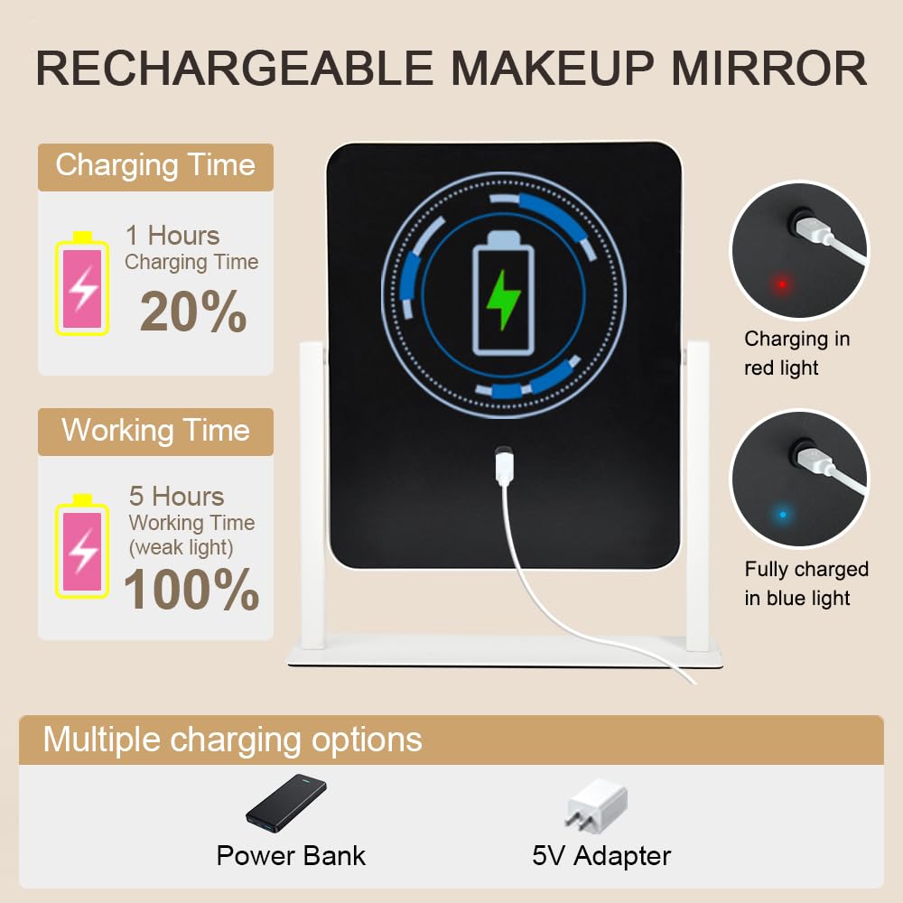 YEKKOPT Vanity Mirror with Lights, 12"x10" LED Makeup Mirror, 3 C - YEKKOPT Official Product View 5