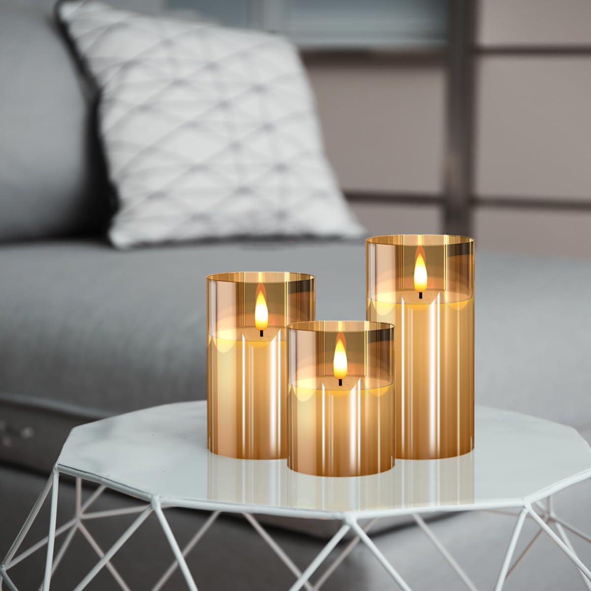 Glass Battery Operated LED Flameless Candles with Remote and - Tyawon Official Imagery - 6