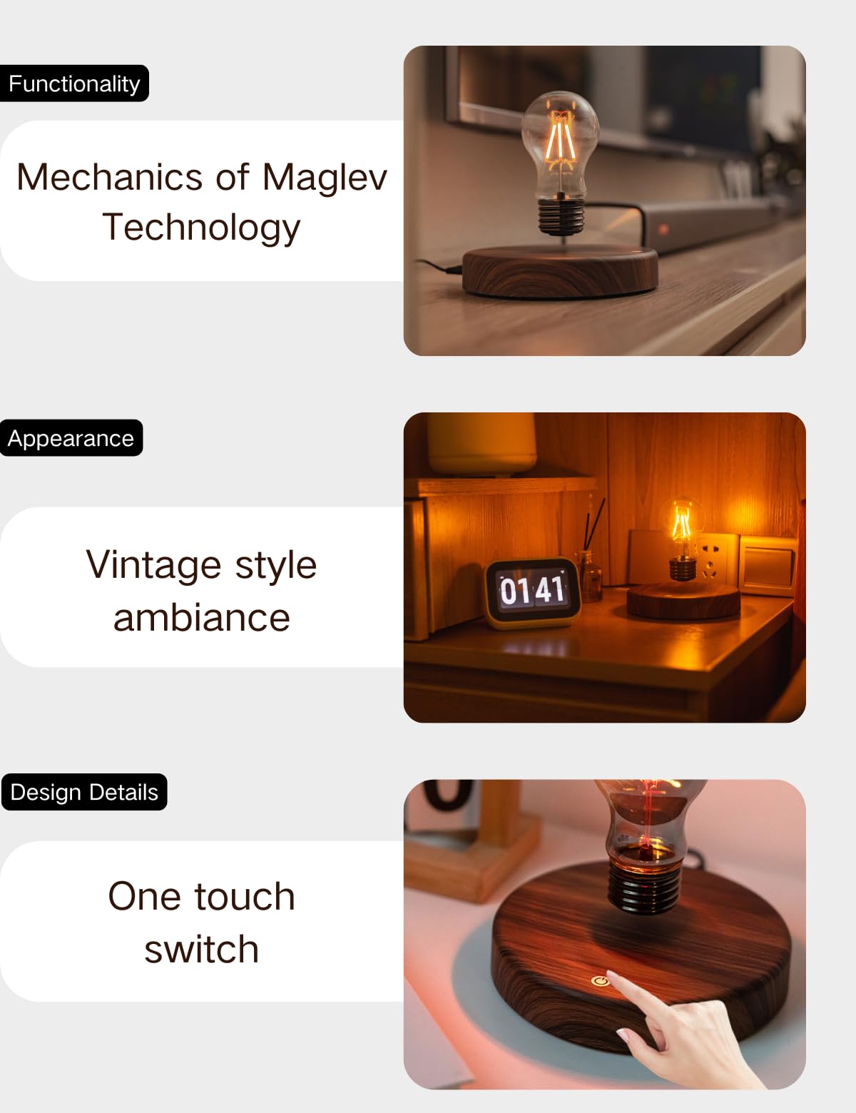 MOOCCI Levitating Bulb Lamp, Magnetic Floating Night Light for Desk Decor - MOOCCI Official Product View 3