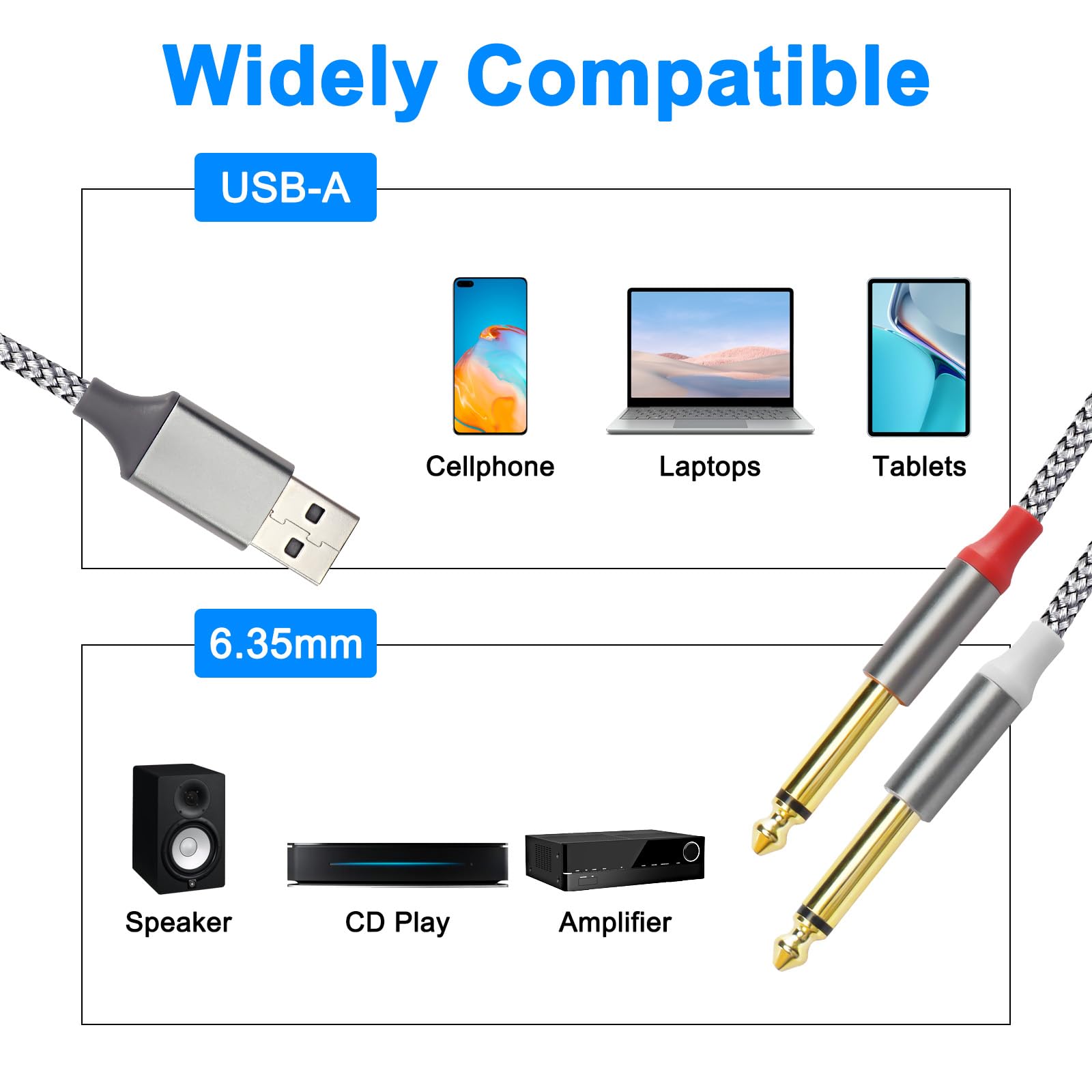 XMSJSIY USB A to 6.35mm Cable USB A to Dual 6.35 mm 1/4 inch TS A by XMSJSIY - Angle View 8