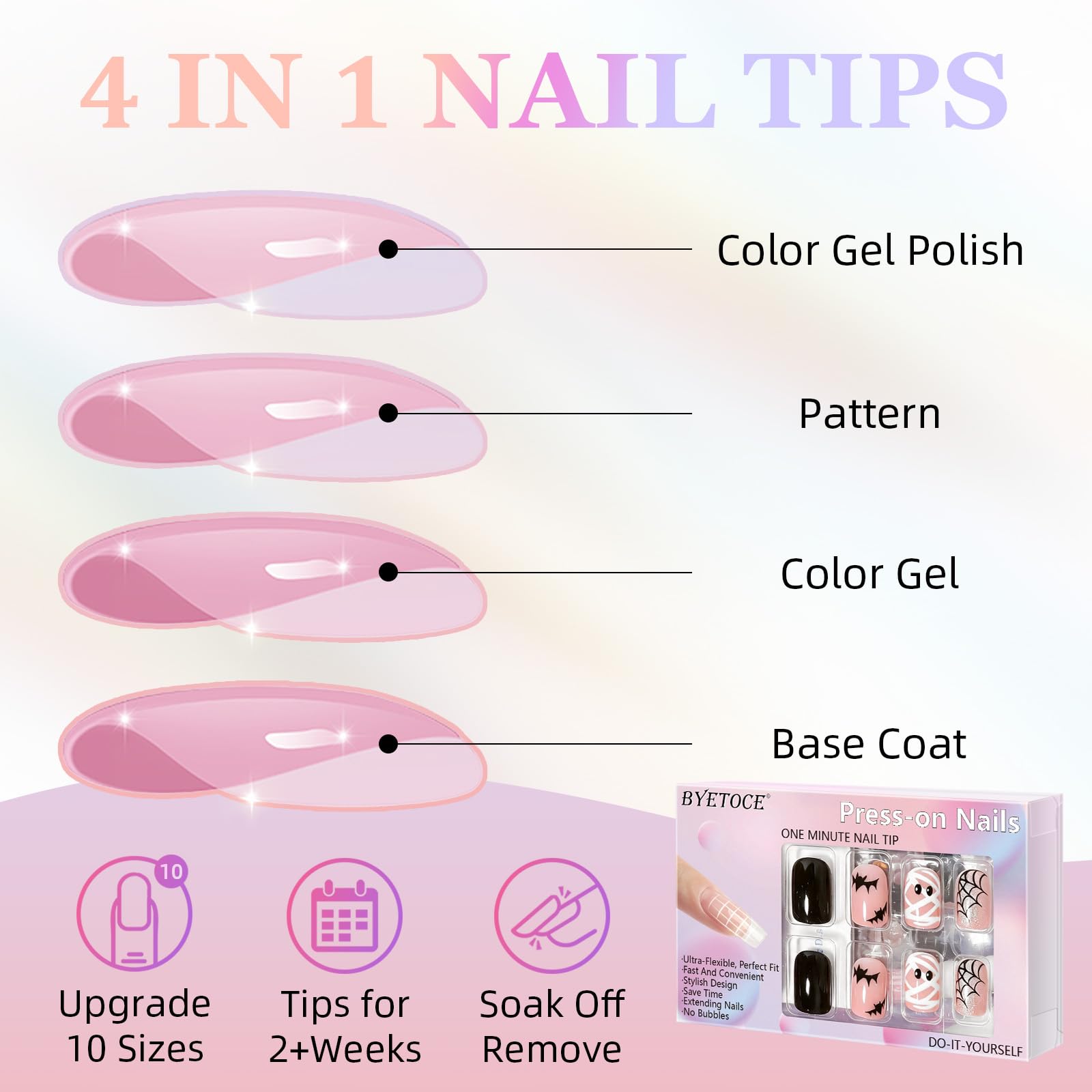 Short Pink Press on Nails Bat Spider Web Cute Halloween Fake Nail for Women