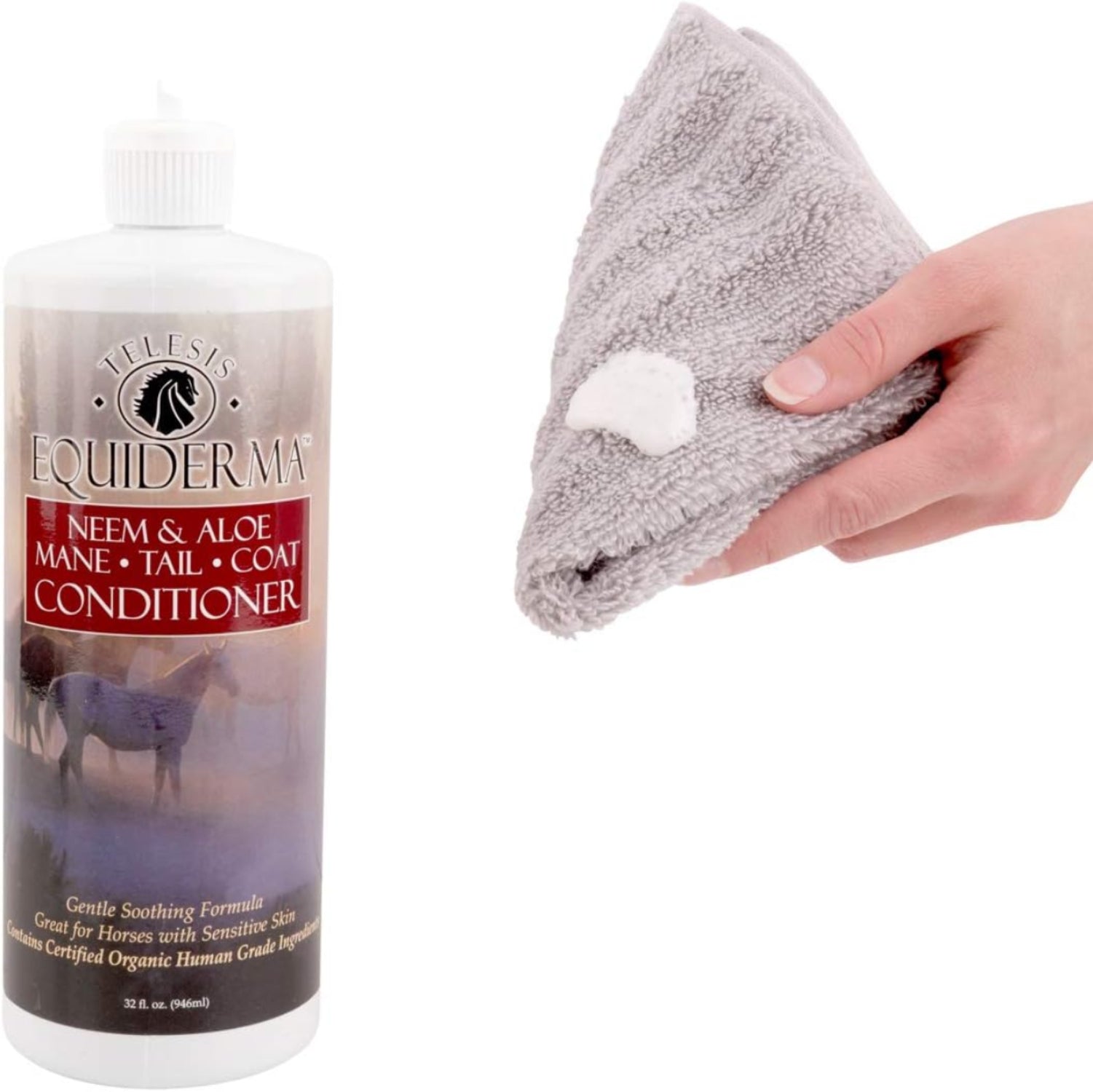 Equiderma Neem Coat Conditioner for Horses, 32 oz, with neem and castor oil for soft, shiny horse coats.
