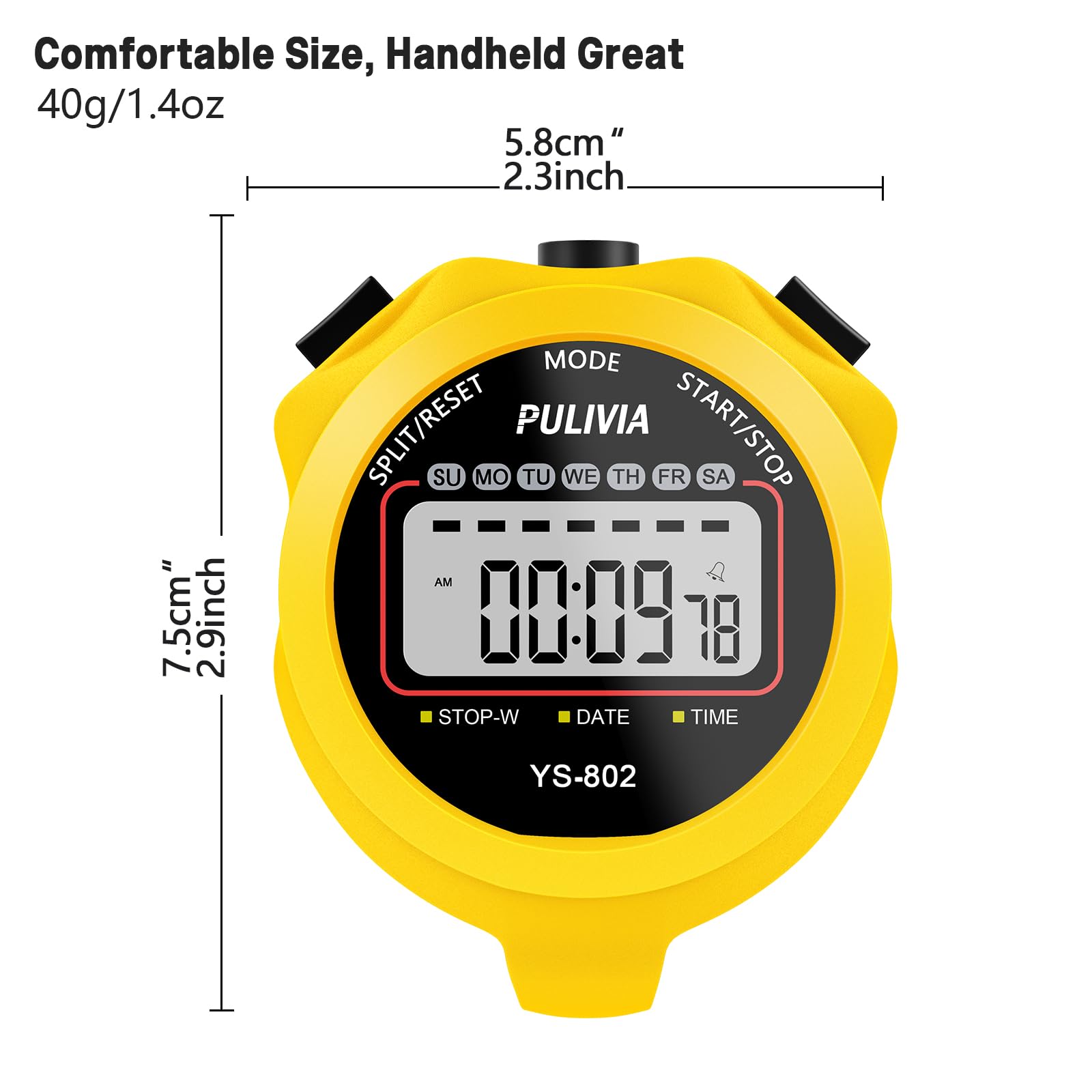 PULIVIA Stopwatch Timer, Digital Stop-Watch for Sports, Yellow - View 3