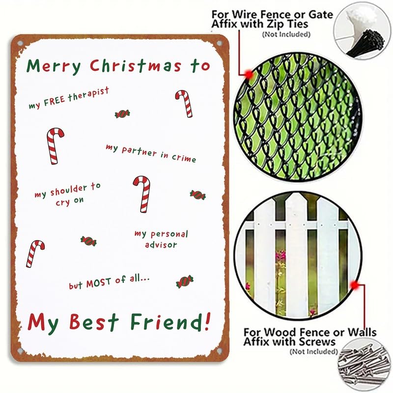 Vintage Merry Christmas My Best Friend Print Metal Sign 8x12 - Product Imagery